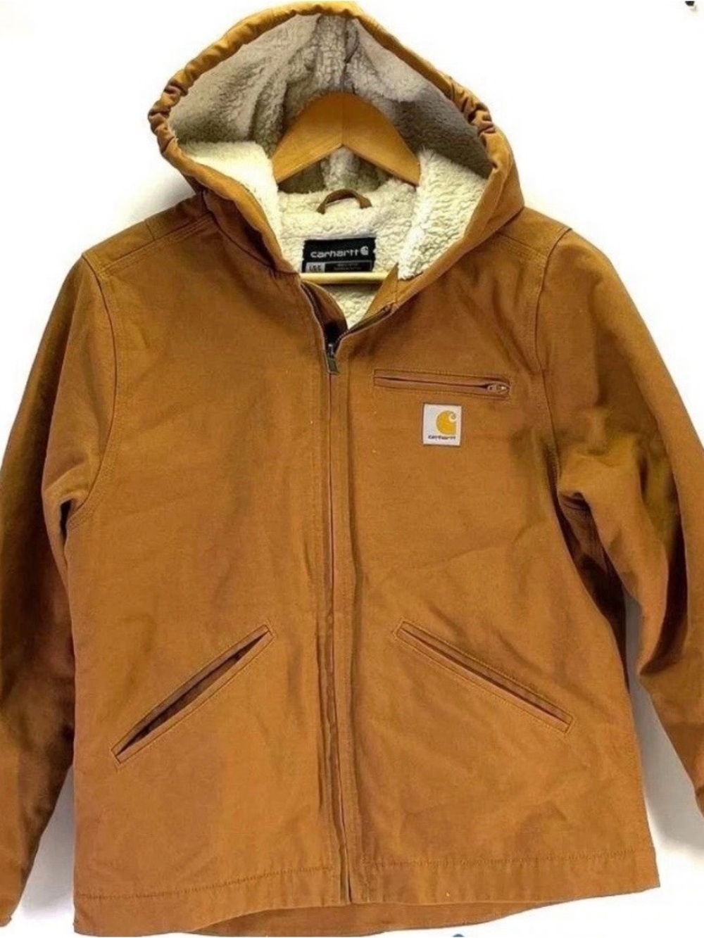Carhartt Tan Hooded Jacket with Cream Sherpa Lining